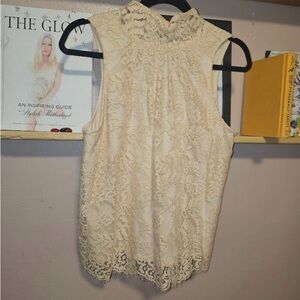 ✨ Elegant Cream Lace Sleeveless Top